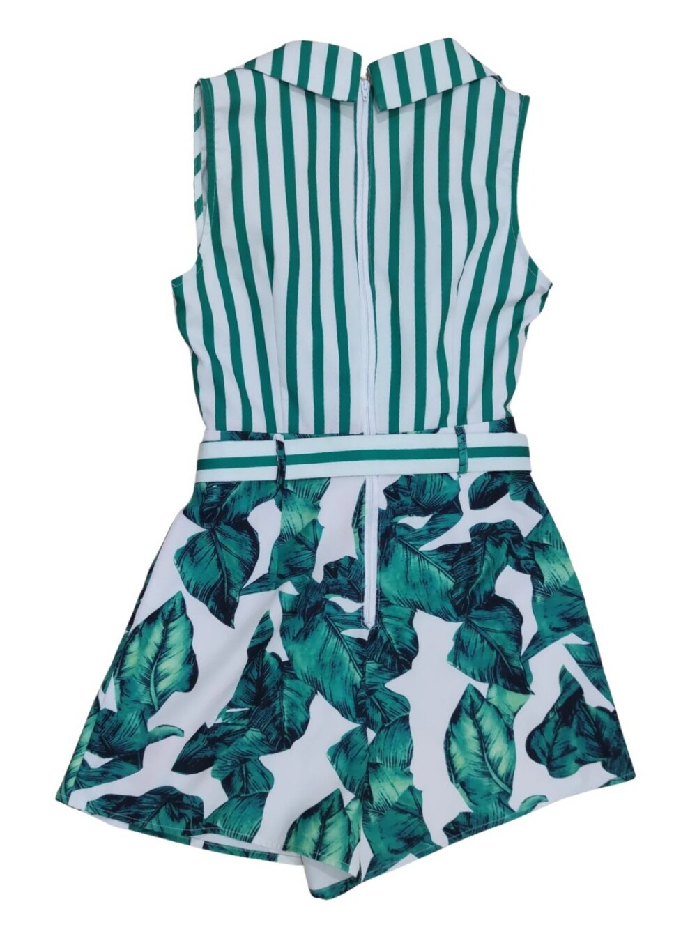 A. Peach Green Stripe Tropical Romper - Picture 8 of 8